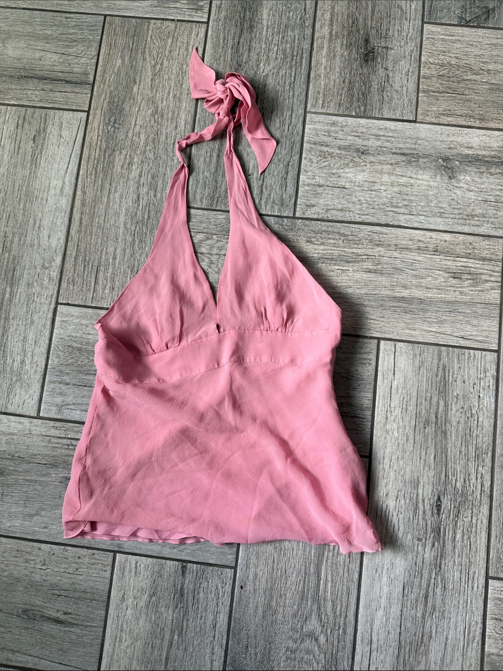 Forever 21 Pink Halter V-Neck Tie Top